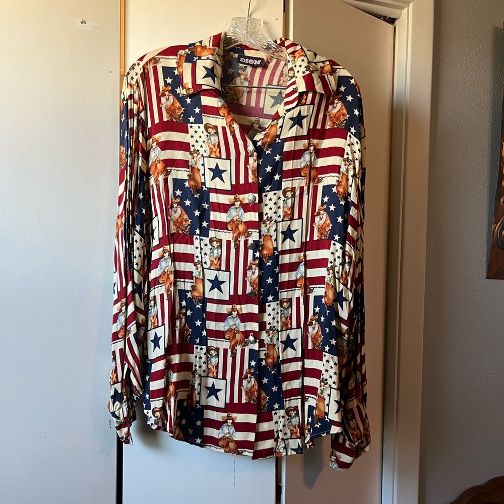 Patriotic Button Down Shirt with Stars and Stripes